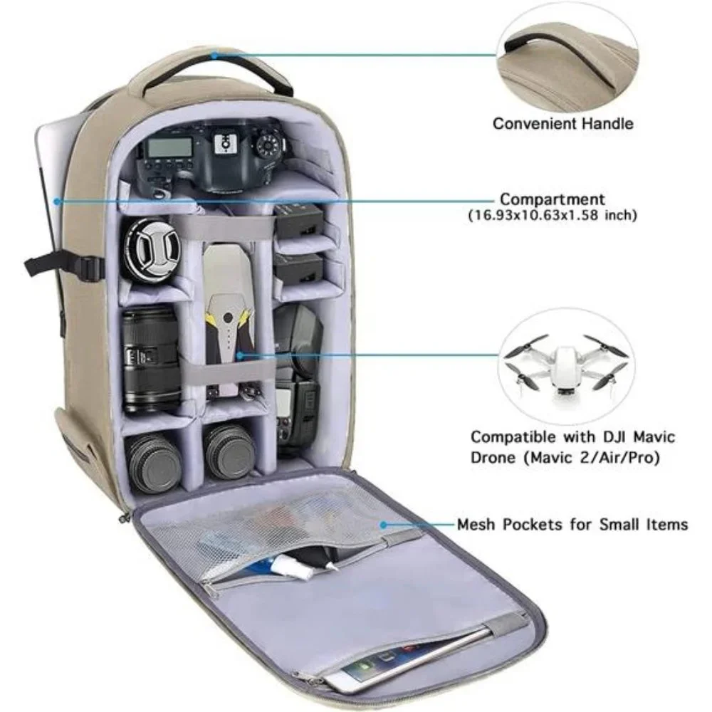 Camera Bag 15-16 inch Waterproof Hardshell Case with Tripod Holder, Camel